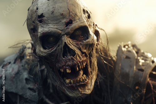 A close-up image of a person with a zombie face. This picture can be used for Halloween-themed designs or in horror-related projects