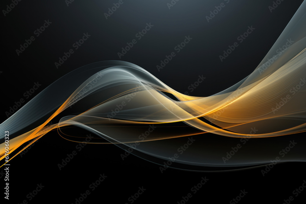 Fototapeta premium Abstract Yellow waves of a Black background for design and presentation