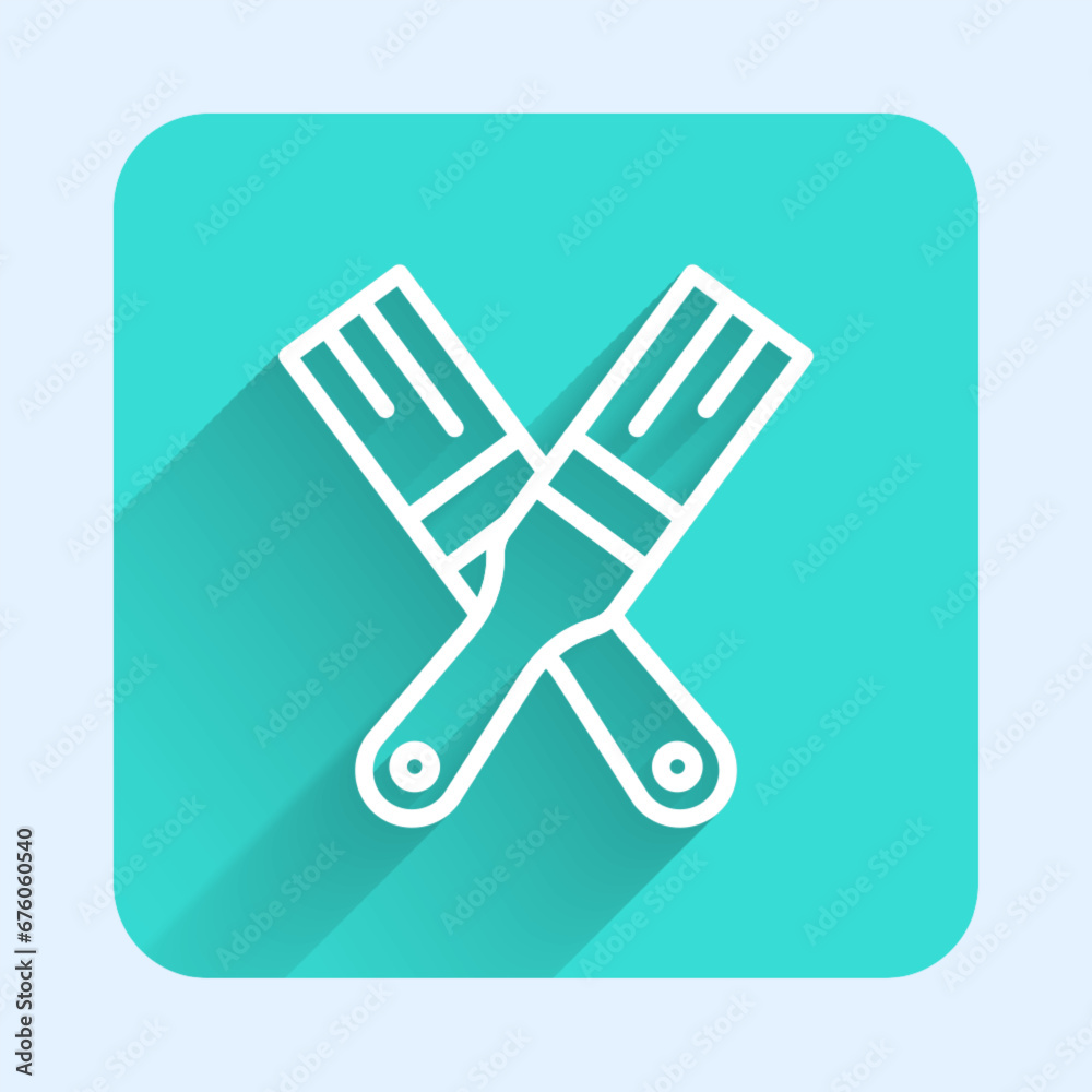 White line Paint brush icon isolated with long shadow background. Green square button. Vector White line Paint brush icon isolated with long shadow background. Green square button. Vector
