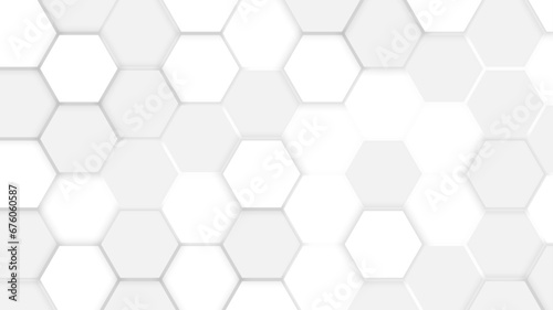 Abstract background with multiple shades of gray hexagon pattern vector design template. White hexagons geometric background  abstract white grey shapes stacks.