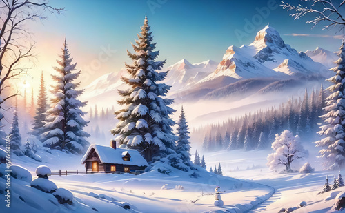 Fantastic winter landscape. AI