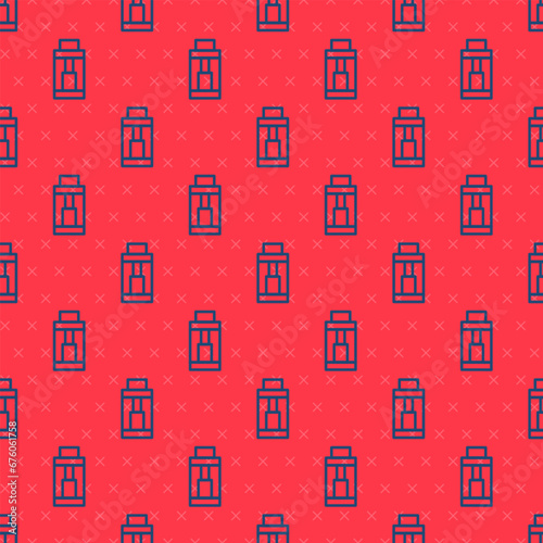 Blue line Vape mod device icon isolated seamless pattern on red background. Vape smoking tool. Vaporizer Device. Vector