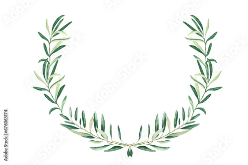 Watercolor olive wreath. Isolated on white background. Hand drawn botanical illustration of sports achievements  awards and success. Can be used for emblem and logos design.