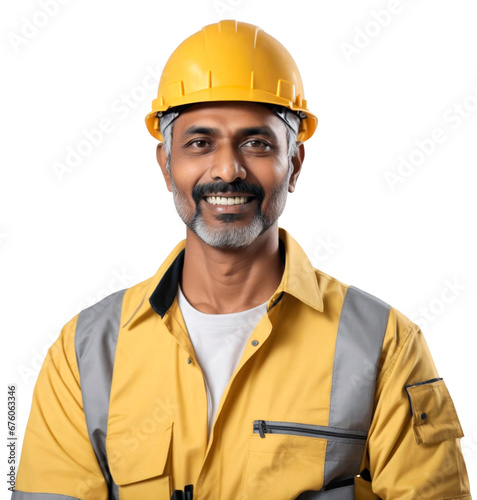 Happy indian engineer worker isolated on transparent background. AI generative