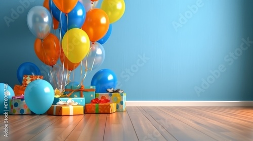 Birthday party background  with balloons and gifts