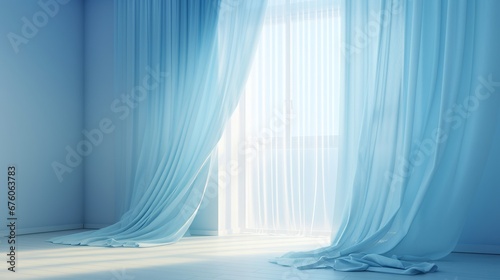 Abstract blue background with soft transparent curtain