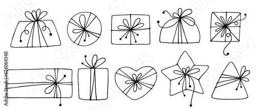 Line sketch, gift coloring. Vector graphics.