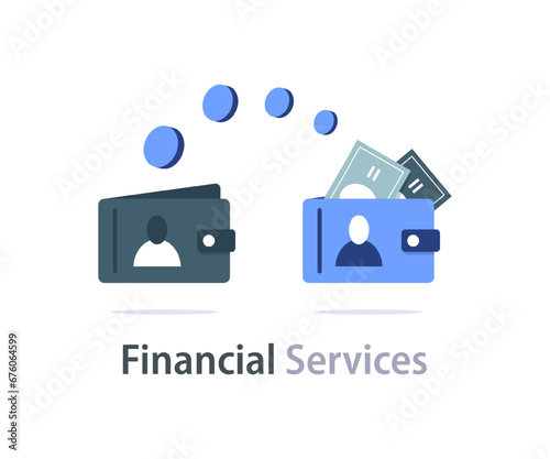 financial services,transfer between people,Return money, wallet and flipping coin