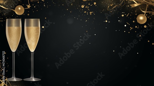festive invitation banner with elegant typography and a champagne glass on the right side of which you can place information about the event
