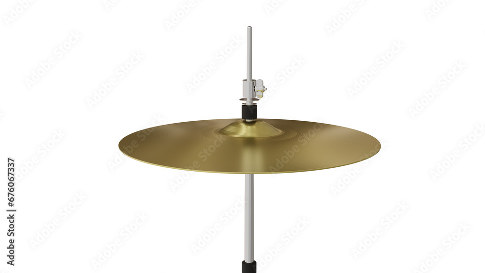 Drum plate or cymbal on tripod isolated on transparent and white background. Music concept. 3D render