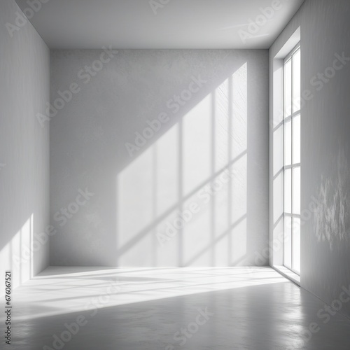 Blank room wall with sunlight coming through the window 