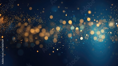 abstract background with Dark blue and gold particle Christmas Golden light shine particles bokeh on navy blue background Gold