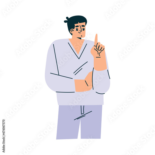 Male Doctor Character as Professional Hospital Worker Show Notice Gesture with Finger Vector Illustration