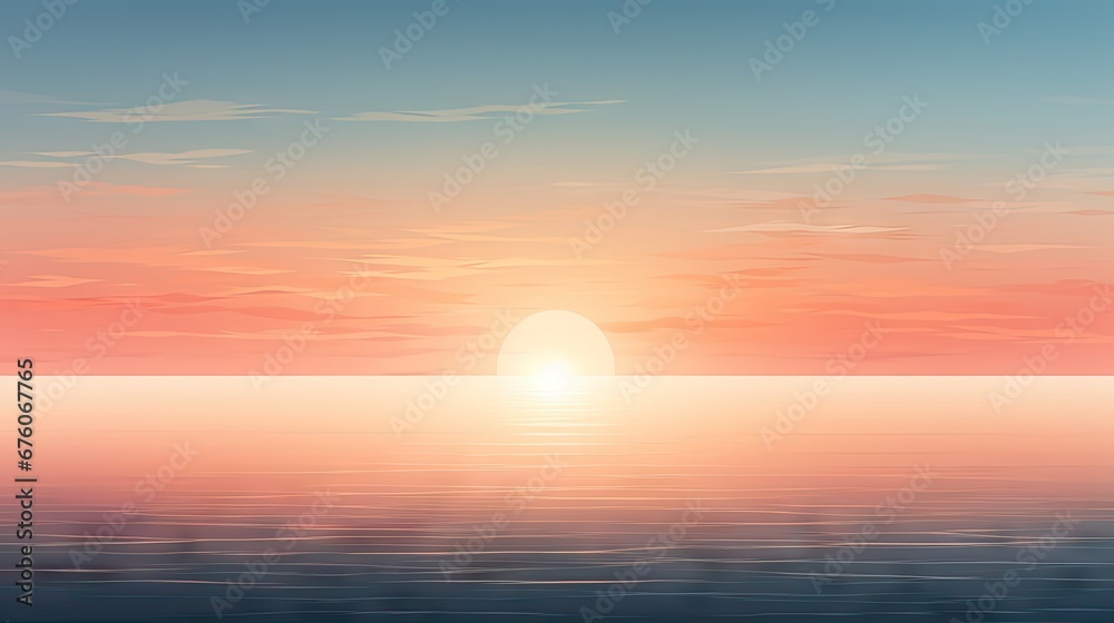  a painting of the sun setting over a body of water with a boat in the water in the foreground.  generative ai