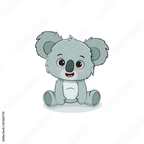 Cute cartoon koala baby on white background. Funny koala cub.Vector illustration
