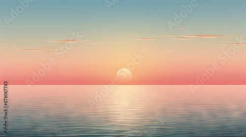  a large body of water with a sunset in the middle of the water and a few clouds in the sky. generative ai