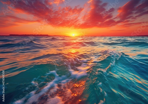 : A stunning sunset over turquoise waters. Generativ ai.