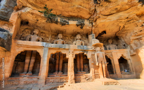Gopachal rock-cut Jain monuments, or Gopachal Parvat Jaina monuments, are a group of Jain carvings dated to between 7th and 15th century.  photo