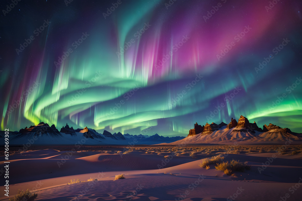 Auroras in the desert sky made with AI