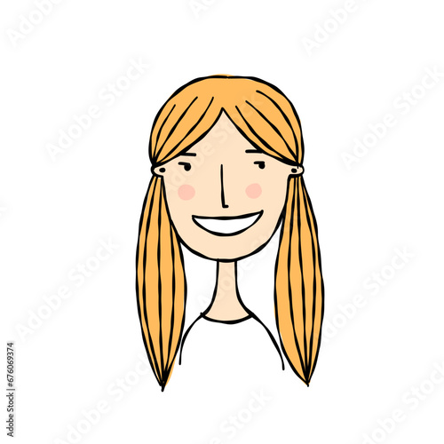 Woman avatar. Beautiful young woman portrait with hair style isolated on whit...