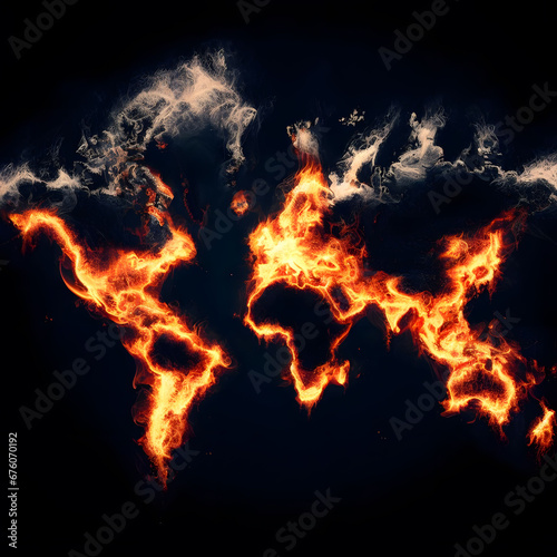 world map on fire. concept of global conflict geopolitics