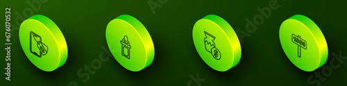 Set Isometric line Online auction, Auction auctioneer sells, ancient vase and Hand holding paddle icon. Vector