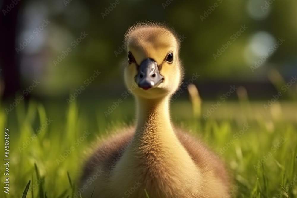 Closeup shot of a baby canada goose on the grass Closeup shot of a baby canada goose on the grass