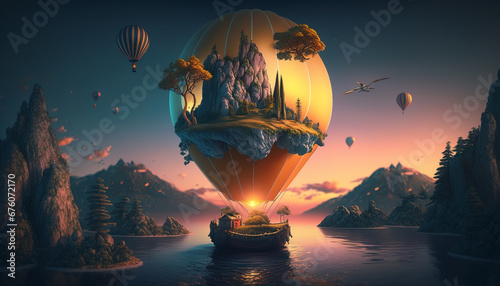 Floating island. surreal mystical fantasy artwork. Generative AI