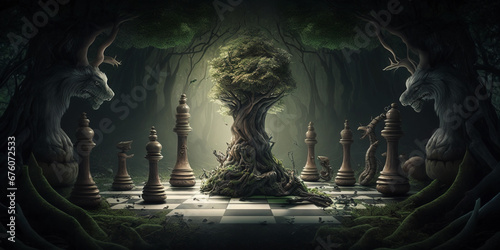 Game of chess. surreal mystical fantasy artwork. Generative AI