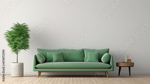 Luxury living room in house interior design, green sofa table and elegant accessories. Generative Ai photo