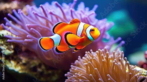 Amphiprion ocellaris clownfish and anemone in sea 