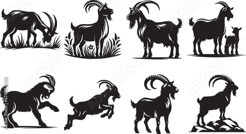 Goat Silhouettes  Cute Goat Vector Black Illustraiton