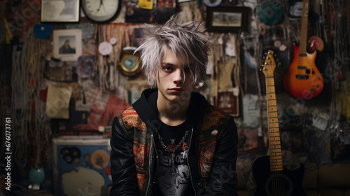 editorial portrait of teenage punk with guitar