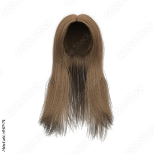 3d rendering straight medium brown long hair isolated