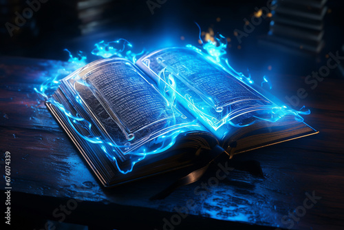 Magic glowing book, concept of storytelling and fantasy reading