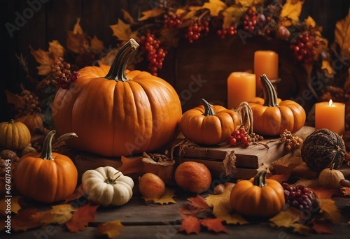 Display of the Autumn Season Delights Featuring Pumpkins and Orange Candles