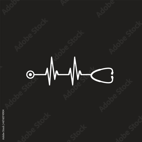 Stethoscope Heartbeat line. Pulse trace. EKG and Cardio symbol. Health and Medical concept. Vector illustration.