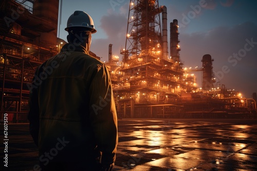 A petroleum engineer inspecting an oil rig.