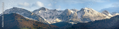 Stunning view of the the mountain range surrounding the Wägital, Canton Schwyz, Switzerland