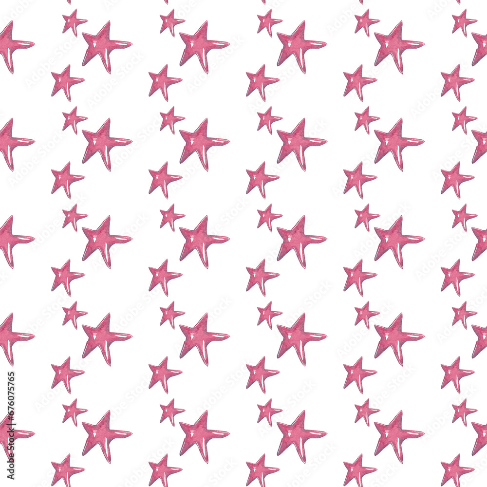 Red stars. Isolated watercolor illustration. Seamless pattern Red stars. Isolated watercolor illustration. Seamless pattern