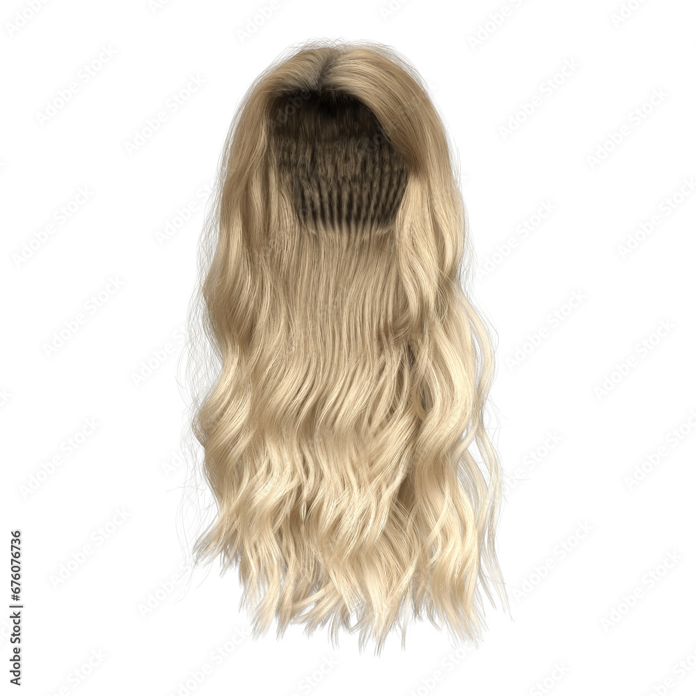 Naklejka premium 3d rendering wavy curly blonde hair princess isolated