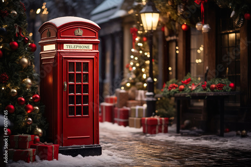 Telephone box in Christmas time photo