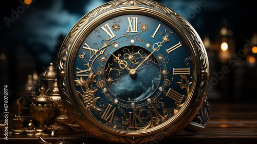 vintage clock on blue background