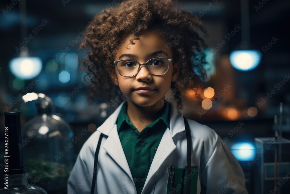Black little girl dressed as scientist. Black little girl dressed as scientist.