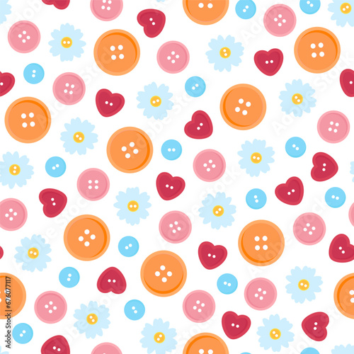 Seamless multi-colored pattern of round buttons for sewing