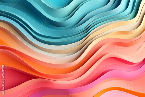 Colorful wave background in abstract pattern  layered fiber style  colorful flowers. Generative AI