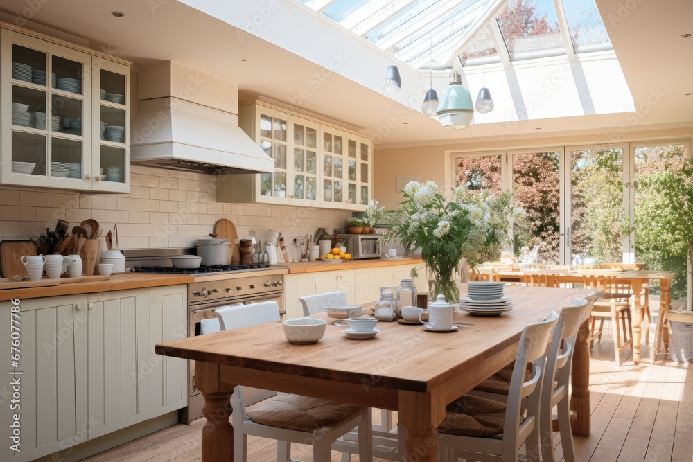 A bright airy kitchen inside a beautiful family home.