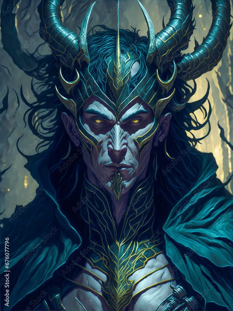 Loki Norse God of Trickery and Mischief and The Father of Monsters. Abstract Scandinavian God Loki. A Mystical Norse God of the Trickery. Scandinavian Mythology.