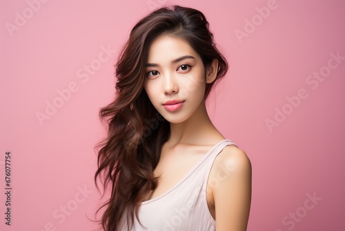 Flawless skin, korean makeup on pinkideal for cosmetology, surgery, facial treatment.