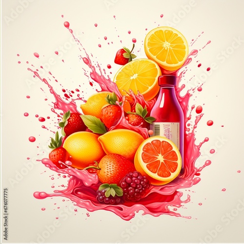 Juice spray and fruit illustration. Made with generative ai